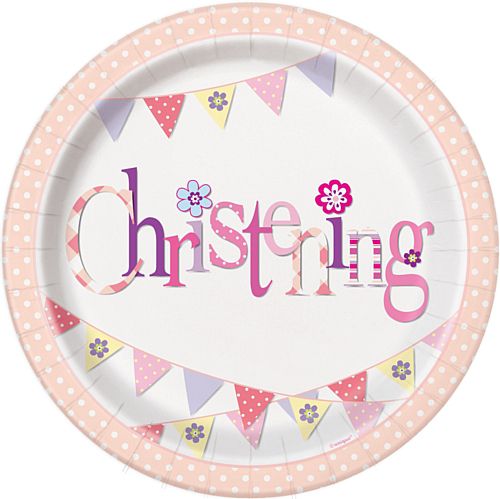 Pink Christening Plates - 23cm - Pack of 8