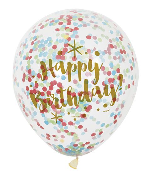 Clear Latex Glitzy Birthday Balloons with Confetti - 12" - Pack of 6