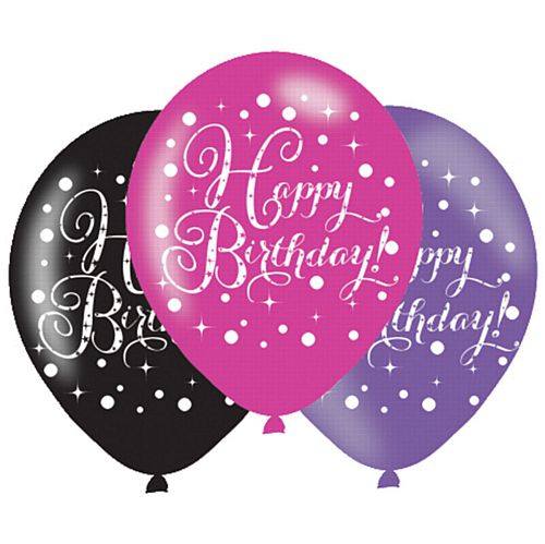 Pink Celebration Happy Birthday Latex Balloons - 11" - Pack of 6