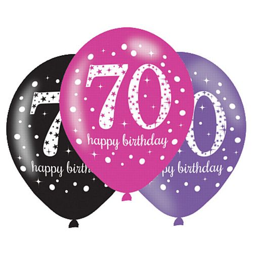 Pink Celebration 70th Birthday Latex Balloons - 11" - Pack of 6