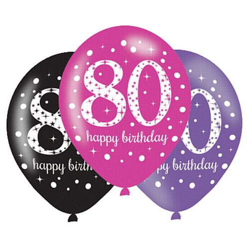 Pink Celebration 80th Birthday Latex Balloons - 11" - Pack of 6