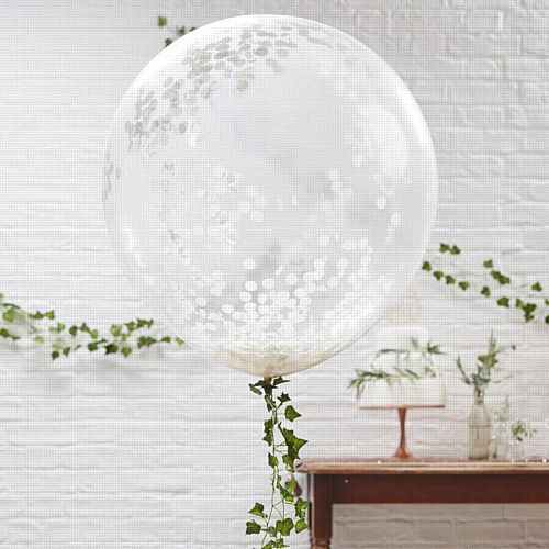 Giant White Confetti Balloons - Beautiful Botanics - 36" - Pack of 3
