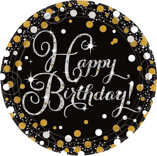 Gold Celebration Happy Birthday 9" Paper Plates - Pack of 8