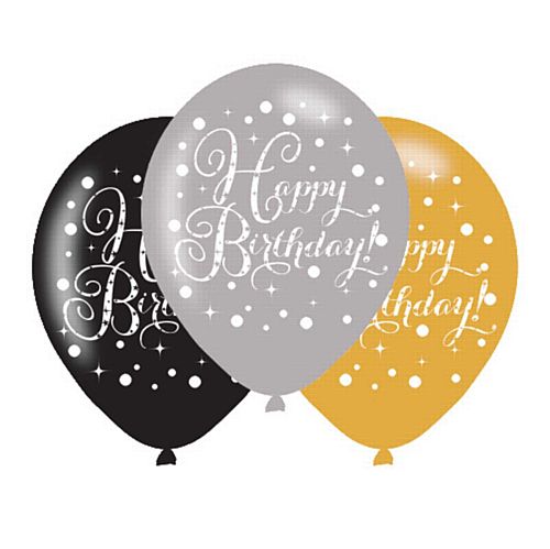 Gold Celebration Happy Birthday Latex Balloons - 11" - Pack of 6