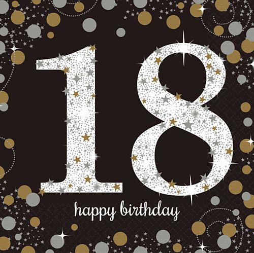 Gold Celebration "18th Birthday" Luncheon Napkins - 33cm - Pack of 16