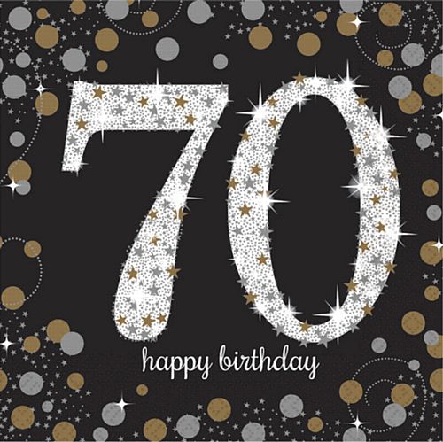 Gold Celebration "70th Birthday" Luncheon Napkins - 33cm - Pack of 16