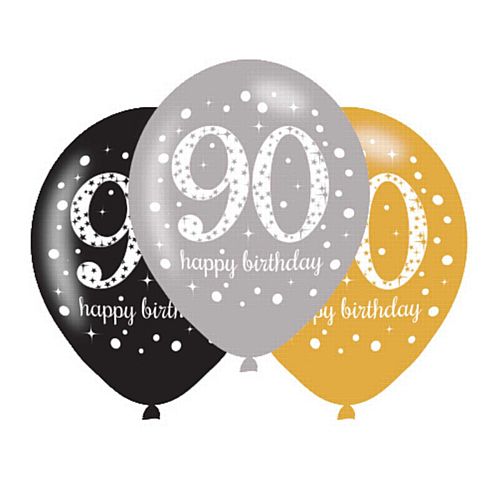 Gold Celebration 90th Birthday Latex Balloons - 11" - Pack of 6