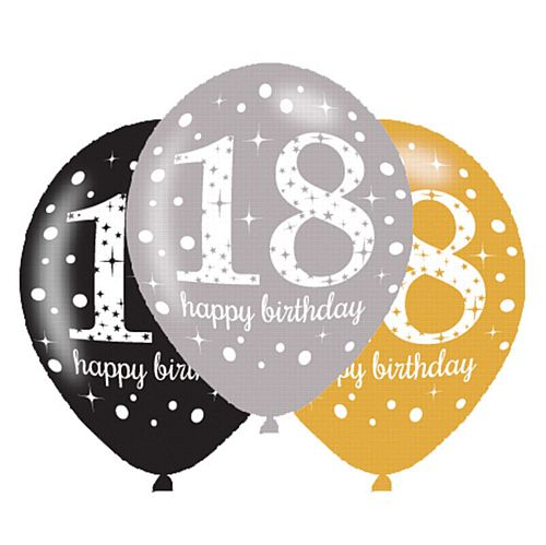Gold Celebration 18th Birthday Latex Balloons - 11" - Pack of 6