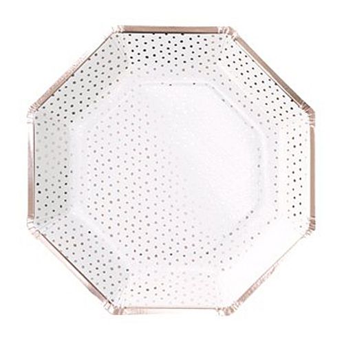 Rose Gold Foiled Spotty Paper Plates - 25cm - Pack of 8