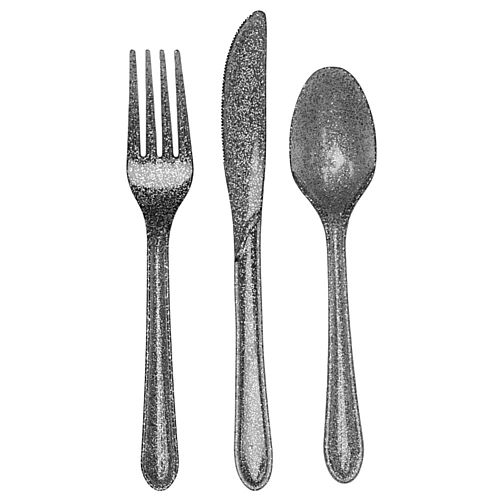 Silver Glitter Premium Reusable Cutlery 18cm Pack of 24