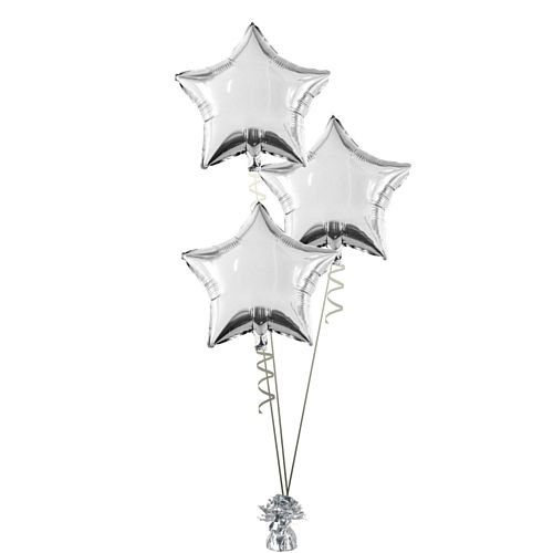 Silver Foil Star Balloon Bunch - 18" - Uninflated