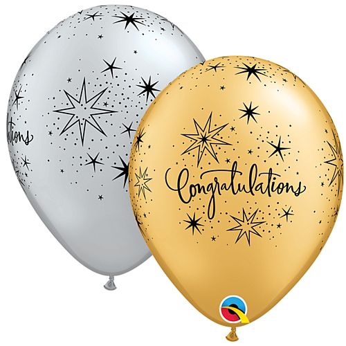 Gold and Silver Congratulations Latex Balloons - 11" - Pack of 10