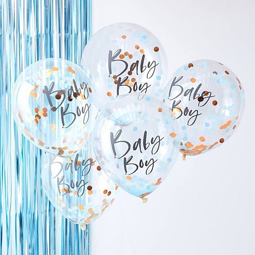 Blue Baby Boy Confetti Balloons - 12" - Pack of 5