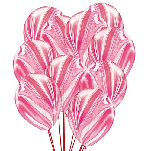 Red and White Marble SuperAgate Latex Balloons - 11"- Pack of 10
