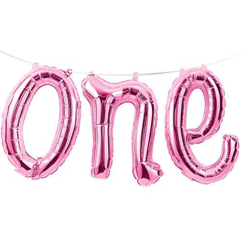 Pink 'one' Balloon Banner - 1.5m