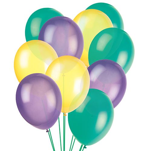 Mardi Gras Latex Balloons - 12" - Pack of 30