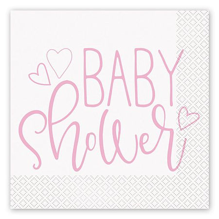 Pink Hearts Baby Shower Luncheon Napkins - Pack of 16