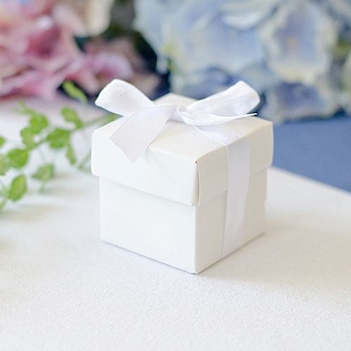 White Favour Box With Ribbon - 5cm - Pack of 10