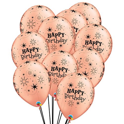 Rose Gold Happy Birthday Latex Balloons - 11" - Pack of 10