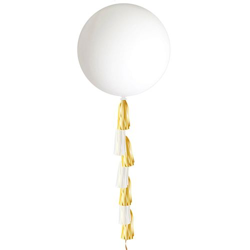 White Plain Colour Giant Round Balloon with Tassel - 36"