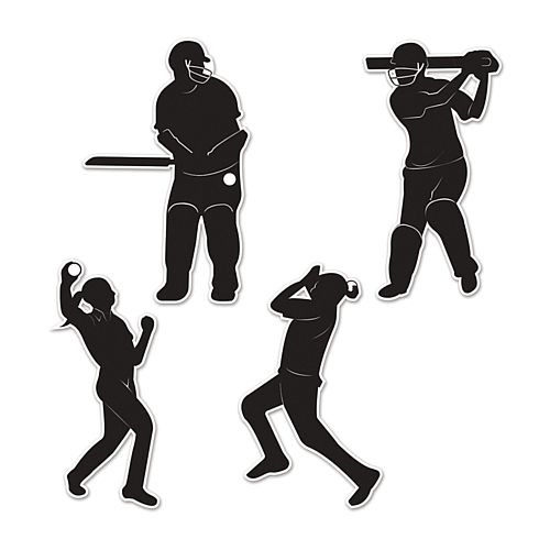 Cricket Player Silhouette Card Cutouts - 25cm - Pack of 4
