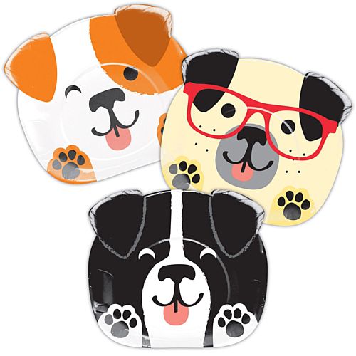 Dog Party Shaped Paper Plates - 20cm - Pack of 8