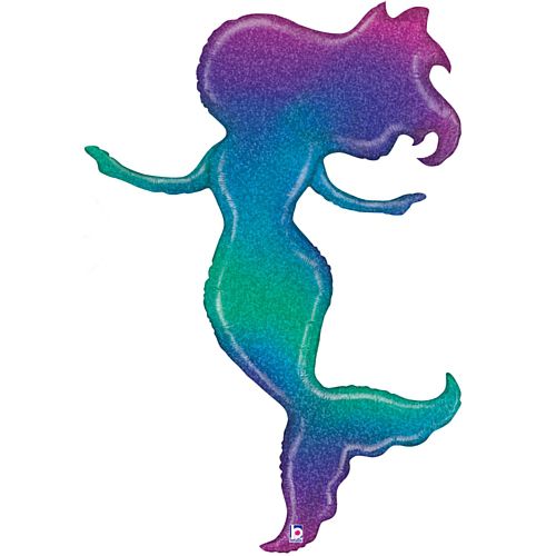 Glitter Mermaid Shape Holographic Foil Balloon - 52"