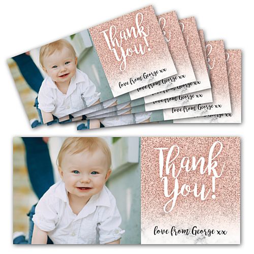 Rose Gold Glitter Personalised Photo Thank You Cards - Pack of 6