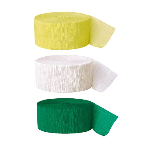 Green, White & Yellow Crepe Streamer Decoration Pack