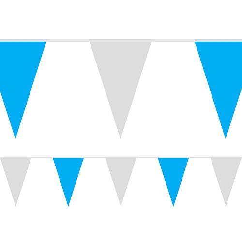 Light Blue and White Fabric Pennant Bunting - 24 Flags - 8m