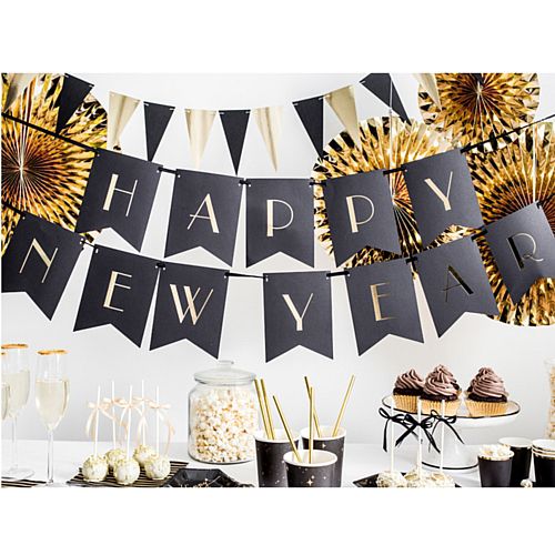 Black and Gold Happy New Year Banner - 1.7m