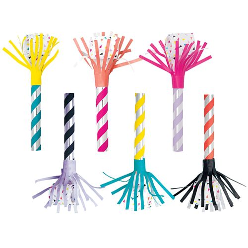 Bright Coloured Fringed Paper Blowouts - Pack of 6