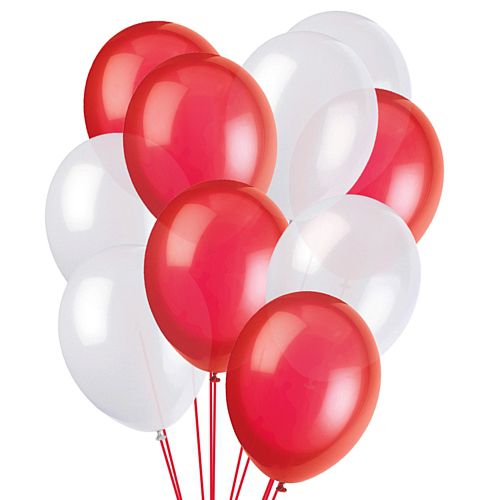 Red and White Latex Balloons - 12" - Pack of 50