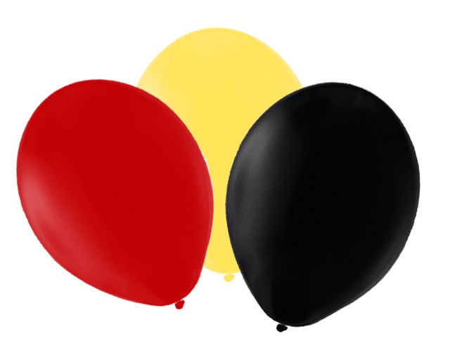 Red, Yellow and Black Latex Balloons - 10" - Pack of 50