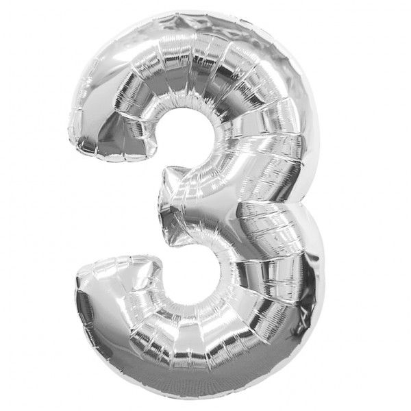 Silver Number 3 Foil Balloon - 35"