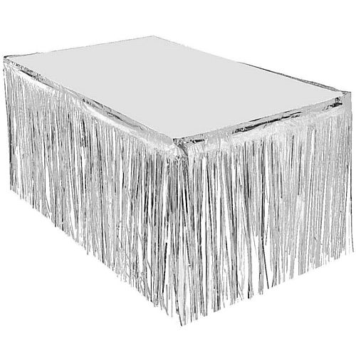 Silver metallic table clearance skirt