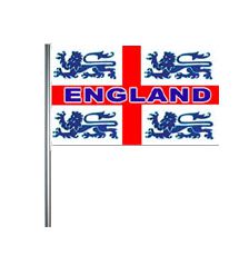England Three Lions Cloth Flag On Pole - 18"