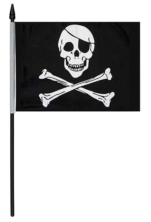 Pirate Small Cloth Flag On A Pole - 9" x 6"