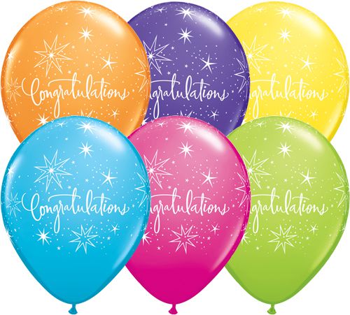 Congratulations Latex Balloons - Assorted - Pack of 6