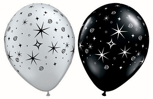 Sparkles & Swirls Silver and Black Qualatex Latex Balloons Assorted - 11" - Pack of 10