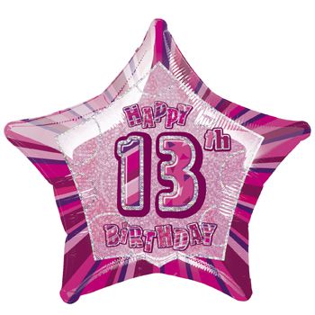 Birthday Glitz Pink '13th' Prismatic Foil Balloon - 50.8cm