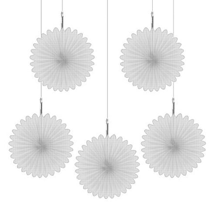 White Hanging Fan Decoration - 15.2cm - Pack of 5