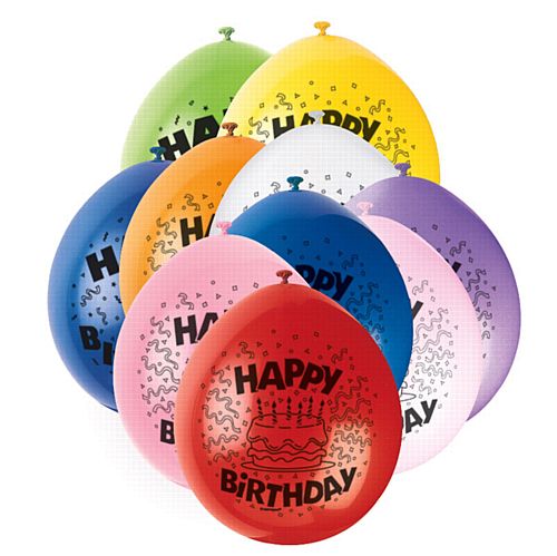 Happy Birthday Latex Balloons - Assorted Colours - Pack of 10