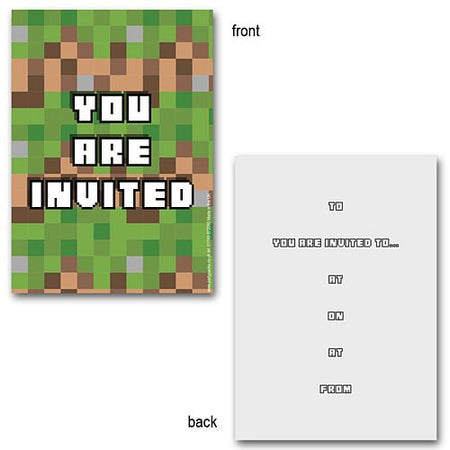 Pixel Blocks Themed Invites - Pack of 8