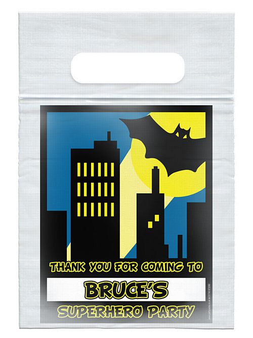Personalised Bat Hero Themed Card Insert With  Sealed Party Bag - Pack of 8