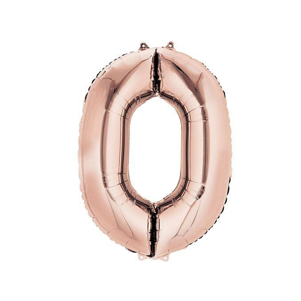 Rose Gold Number 0 Air Filled Foil Balloon - No Helium Required! - 16"