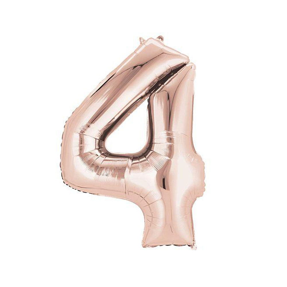 Rose Gold Number 4 Air Filled Foil Balloon - No Helium Required! - 16"