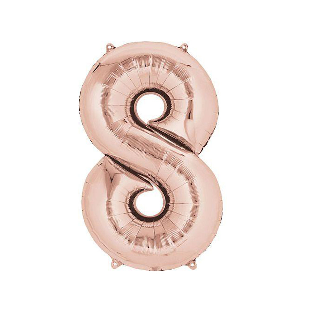 Rose Gold Number 8 Air Filled Foil Balloon - No Helium Required! - 16"