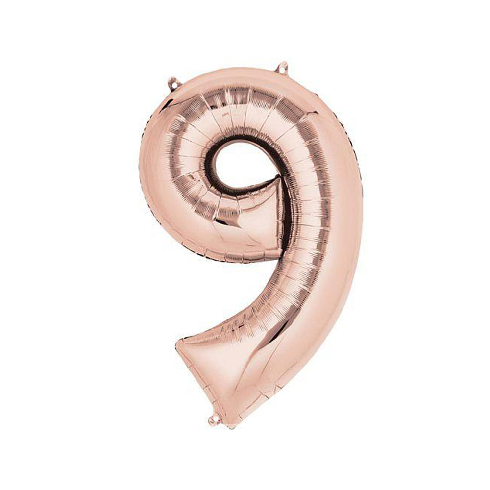 Rose Gold Number 9 Air Filled Foil Balloon - No Helium Required! - 16"