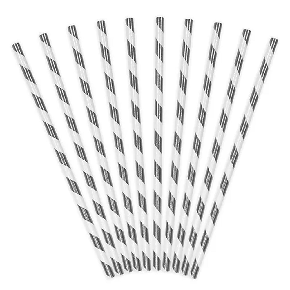 Silver Stripes Paper Straws - Pack of 10